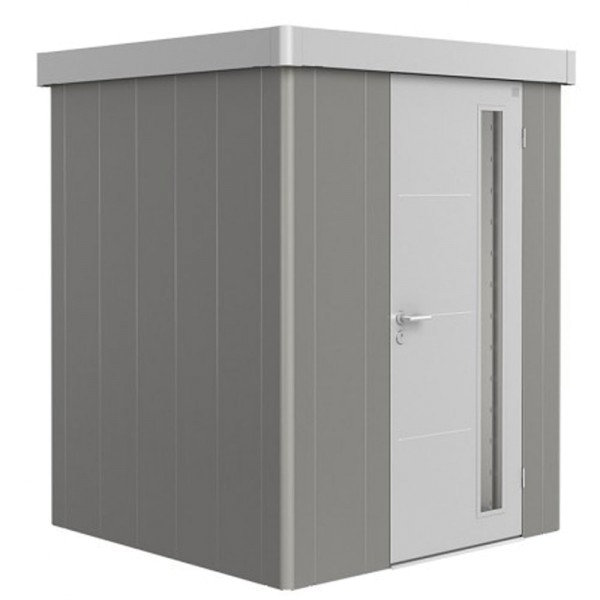 BIOHORT Gerätehaus Neo 1A 180x180 mit Einzeltür quarzgrau-metallic (Wand) silber-metallic (Dach- und