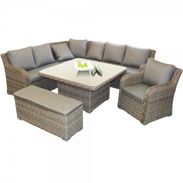 Strandflair® Dining Eck-Lounge Marbella, taupe, Polyrattan/Alu | © by gartenmoebel-fockenberg.de