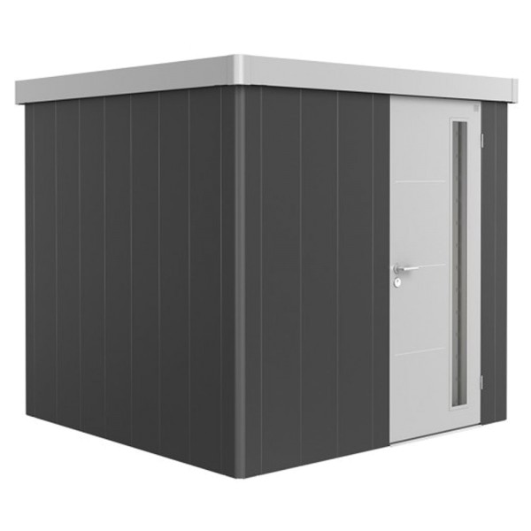 BIOHORT Gerätehaus Neo 2B 236x236 mit Einzeltür dunkelgrau-metallic (Wand) silber-metallic (Dach- un