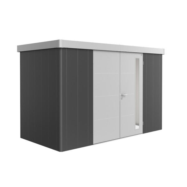 BIOHORT Gerätehaus Neo 1D 348x180 mit Doppeltür (zweifarbig) dunkelgrau- / silber-metallic