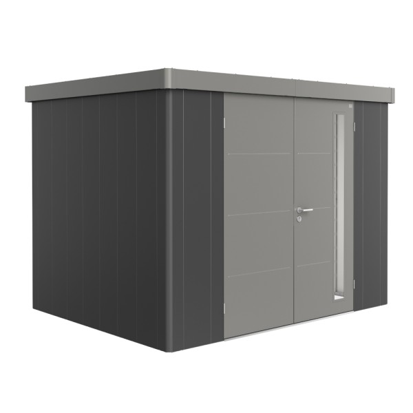 BIOHORT Gerätehaus Neo 2C 292x236 mit Doppeltür (zweifarbig) dunkelgrau- / quarzgrau-metallic