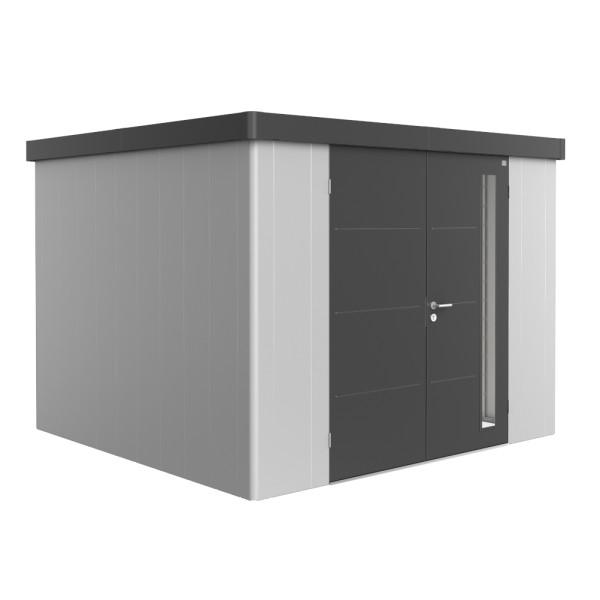 BIOHORT Gerätehaus Neo 3C 292x292 mit Doppeltür (zweifarbig) silber- / dunkelgrau-metallic