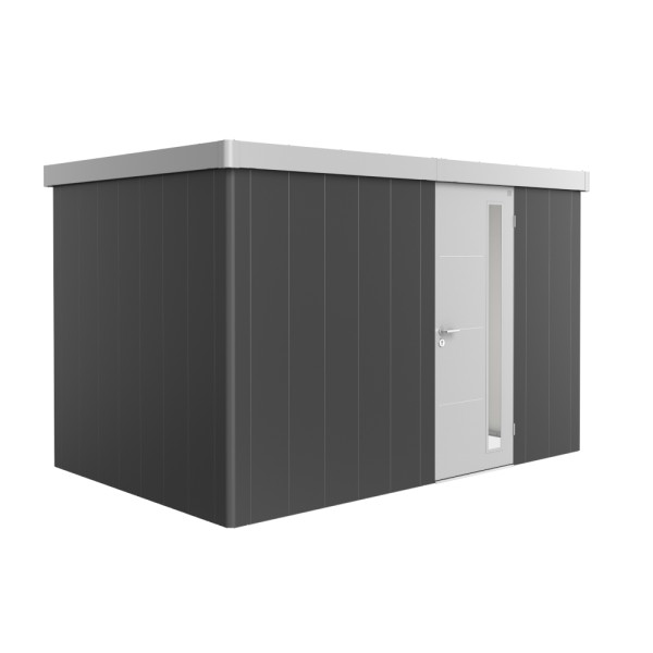 BIOHORT Gerätehaus Neo 2D 348x236 mit Einzeltür (zweifarbig) dunkelgrau- / silber-metallic