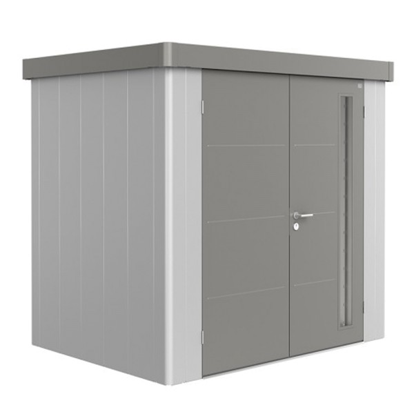 BIOHORT Gerätehaus Neo 1B 236x180 mit Doppeltür silber-metallic (Wand) quarzgrau-metallic (Dach- und