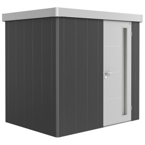BIOHORT Gerätehaus Neo 1B 236x180 mit Einzeltür dunkelgrau-metallic (Wand) silber-metallic (Dach- un
