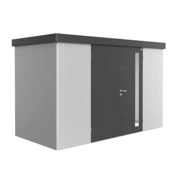 BIOHORT Gerätehaus Neo 1D 348x180 mit Doppeltür (zweifarbig) silber- / dunkelgrau-metallic