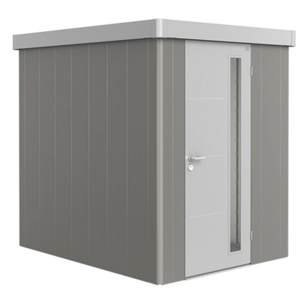 BIOHORT Gerätehaus Neo 2A 180x236 mit Einzeltür quarzgrau-metallic (Wand) silber-metallic (Dach- und