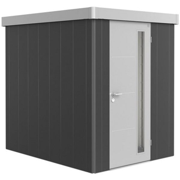 BIOHORT Gerätehaus Neo 2A 180x236 mit Einzeltür dunkelgrau-metallic (Wand) silber-metallic (Dach- un