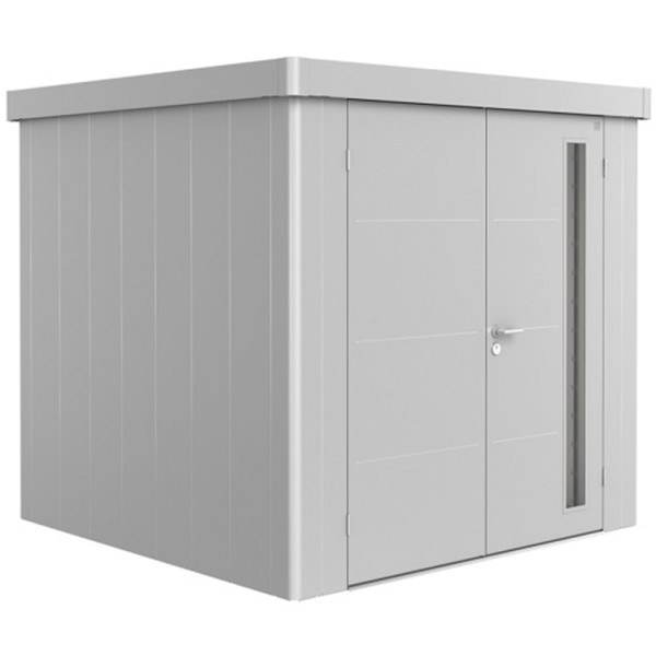 BIOHORT Gerätehaus Neo 2B 236x236 mit Doppeltür silber-metallic