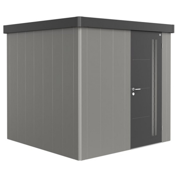 BIOHORT Gerätehaus Neo 2B 236x236 mit Einzeltür quarzgrau-metallic (Wand) dunkelgrau-metallic (Dach-