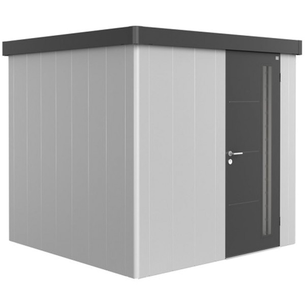 BIOHORT Gerätehaus Neo 2B 236x236 mit Einzeltür silber-metallic (Wand) dunkelgrau-metallic (Dach- un