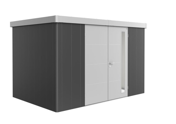BIOHORT Gerätehaus Neo 2D 348x236 mit Doppeltür (zweifarbig) dunkelgrau- / silber-metallic