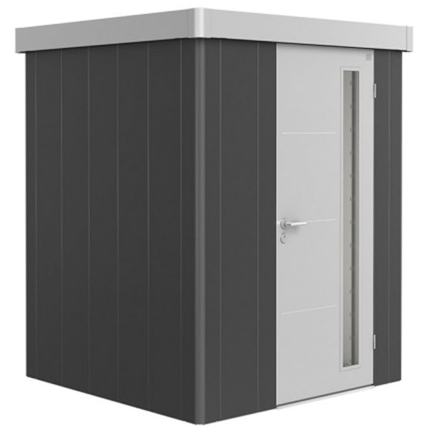 BIOHORT Gerätehaus Neo 1A 180x180 mit Einzeltür dunkelgrau-metallic (Wand) silber-metallic (Dach- un