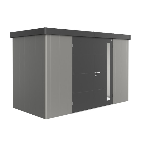BIOHORT Gerätehaus Neo 1D 348x180 mit Doppeltür (zweifarbig) quarzgrau- / dunkelgrau-metallic