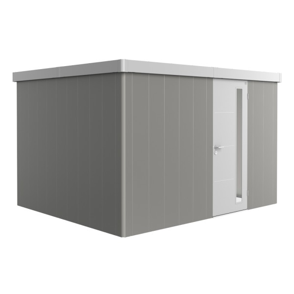 BIOHORT Gerätehaus Neo 3D 348x292 mit Einzeltür (zweifarbig) quarzgrau- / silber-metallic