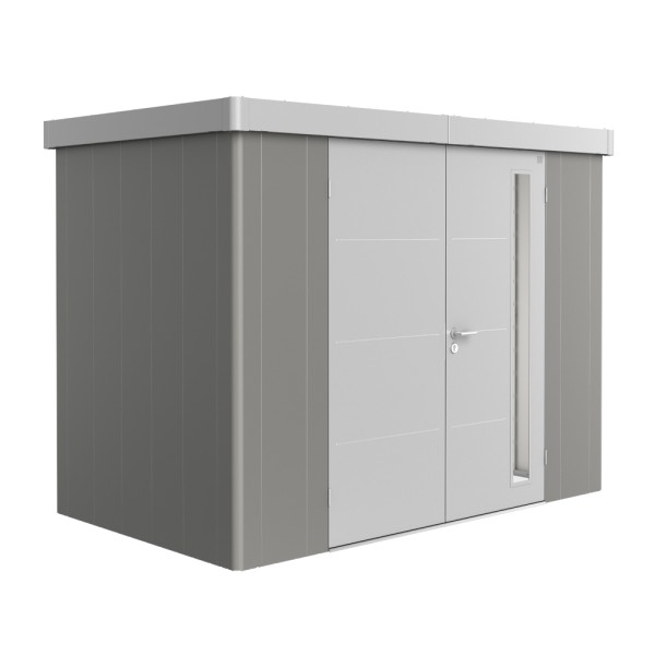BIOHORT Gerätehaus Neo 1C 292x180 mit Doppeltür (zweifarbig) quarzgrau- / silber-metallic