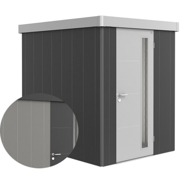 BIOHORT Gerätehaus Neo 2A 180x236 mit Einzeltür quarzgrau-metallic (Wand) dunkelgrau-metallic (Dach-