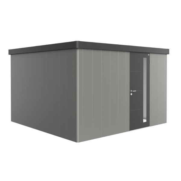 BIOHORT Gerätehaus Neo 4D 348x348 mit Einzeltür (zweifarbig) quarzgrau- / dunkelgrau-metallic