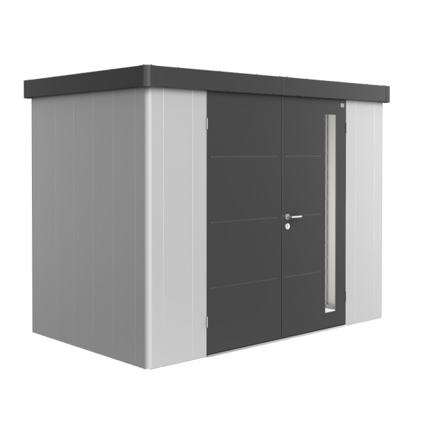 BIOHORT Gerätehaus Neo 1C 292x180 mit Doppeltür (zweifarbig) silber- / dunkelgrau-metallic