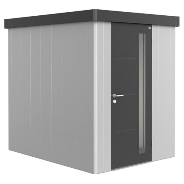 BIOHORT Gerätehaus Neo 2A 180x236 mit Einzeltür silber-metallic (Wand) dunkelgrau-metallic (Dach- un