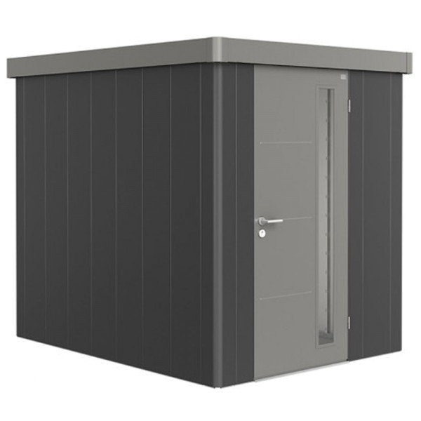 BIOHORT Gerätehaus Neo 2B 236x236 mit Einzeltür dunkelgrau-metallic (Wand) quarzgrau-metallic (Dach-