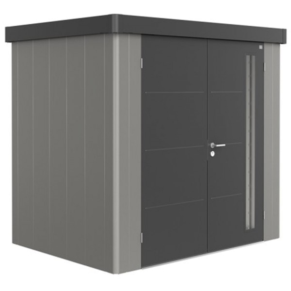 BIOHORT Gerätehaus Neo 1B 236x180 mit Doppeltür quarzgrau-metallic (Wand) dunkelgrau-metallic (Dach-