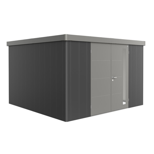 BIOHORT Gerätehaus Neo 4D 348x348 mit Doppeltür (zweifarbig) dunkelgrau- / quarzgrau-metallic